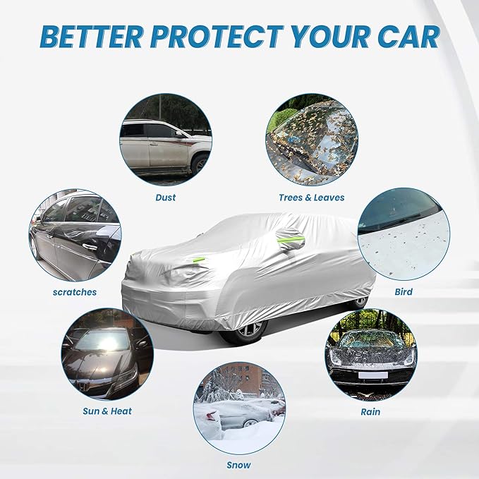 Car Cover Waterproof All Weather for SUV - All-Weather Windproof Design for Automobiles (Rain/Sun/Scratch Resistant), Universal Fit SUV Up to 190’’ (Upgrade)