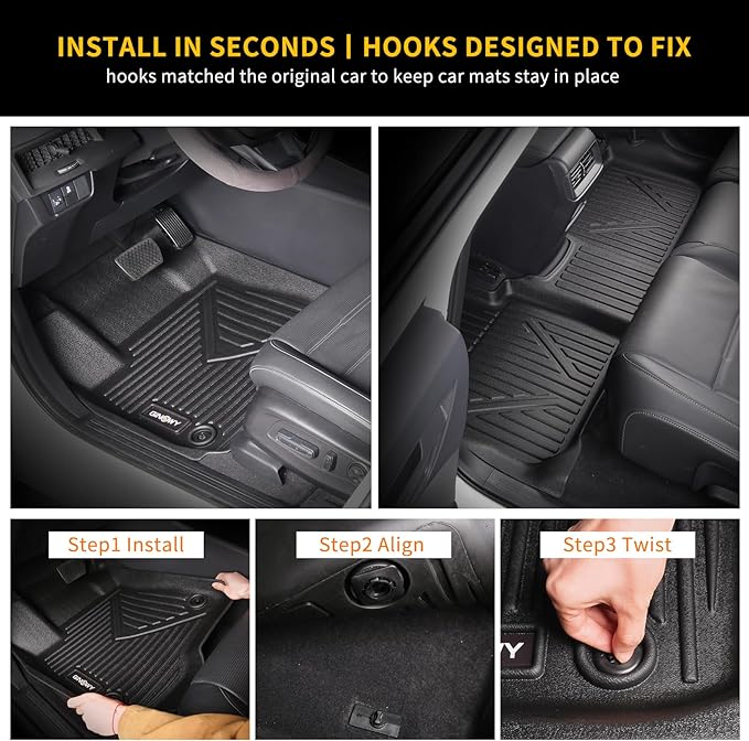 GINOWY- Floor Mats & Cargo Liner for Kia Seltos 2024 2025 2026, TPE All Weather Protection Seltos Car Mats 2024, Custom Seltos Floor Liners Non-Slip Trunk Mat, Waterproof Accessories Black