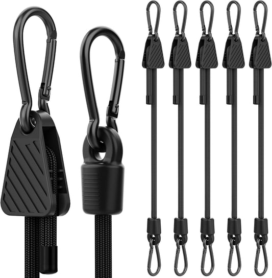 Adjustable Bungee Cords with Hooks, 6 Pack Heavy Duty Outdoor Carabiner Bungee Cord, Black Super Elastic Bungee Straps Easily Adjust from 7" to 36", Great for Cargo, Camping, Bike Racks, Tents