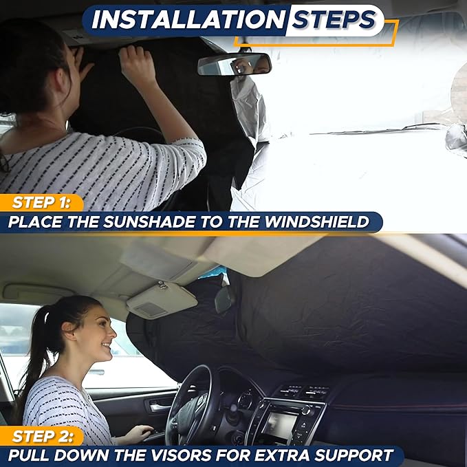 EcoNour Car Front Windshield Sun Shade for Car | SUV Accessories for Maximum Sun and Heat Protection | UV-Blocking Windshield Dash Cover & Sun Visor for Cooler Interior | Large (64 x 34 Inches)