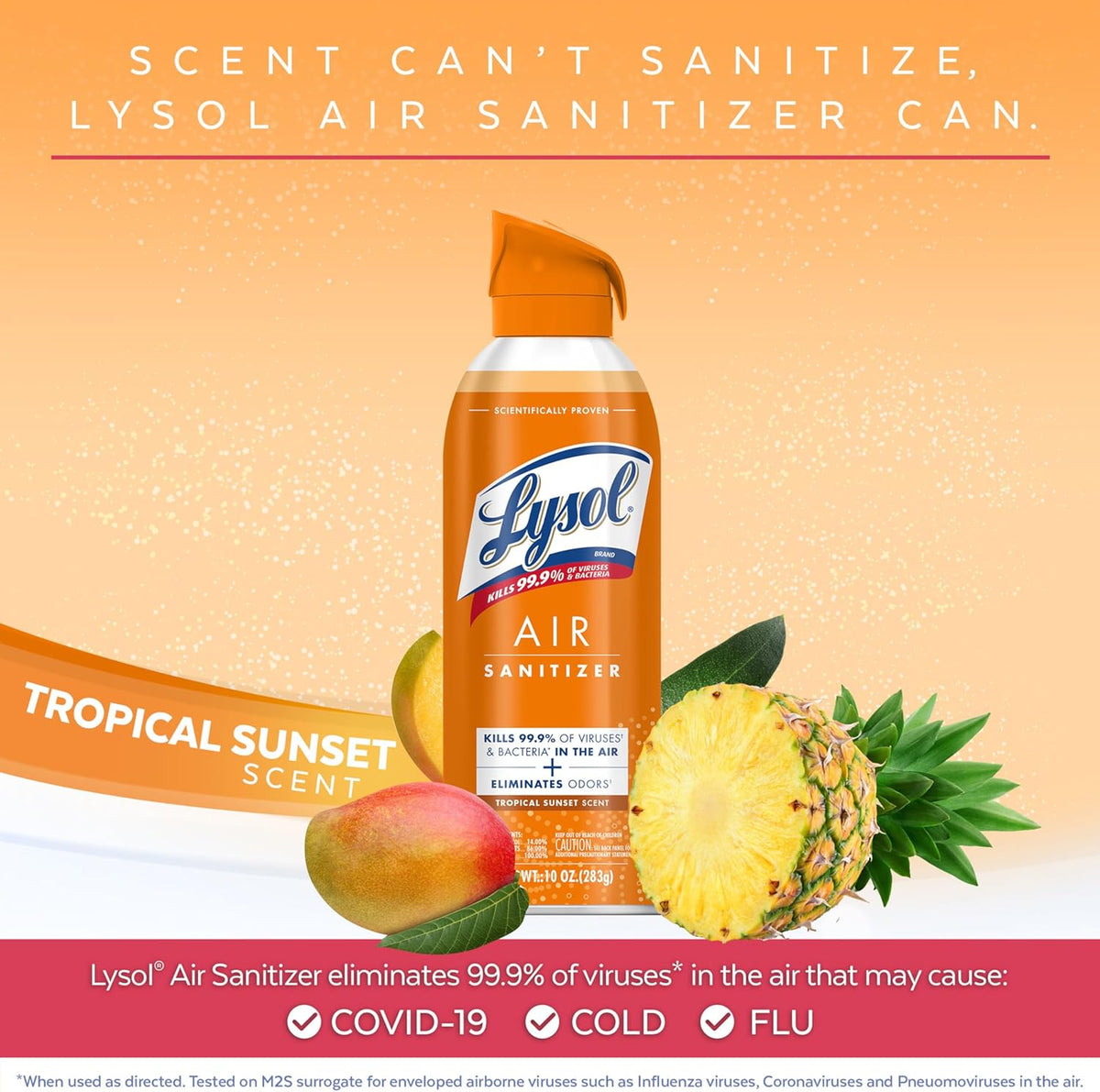 Lysol Air Sanitizer Spray with Odor Eliminator for Home & Office, Sanitizing Spray, Air Freshener Alternative, Tropical Sunset Scent, 10 oz (Pack of 3)