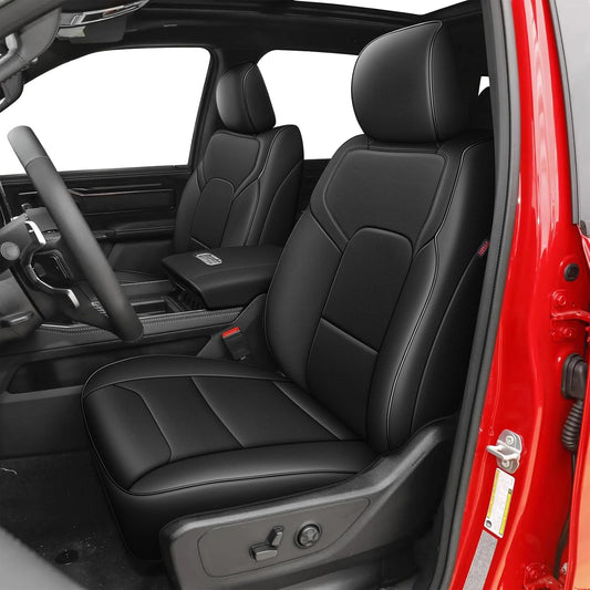 Custom Fit Seat Covers for Dodge RAM 1500 2019 2020 2021 2022 2023 2024 2025 Leather Cars Seats Cover Full Set Black