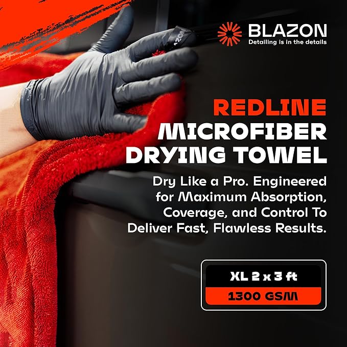 Redline XL Car Drying Towel - Ultra Premium 1300 GSM Microfiber Drying Towel - Max Absorption, Streak-Free Finish, Super Soft Twisted Loop Design - Dries Full Vehicle - Extra Large 2 x 3 ft