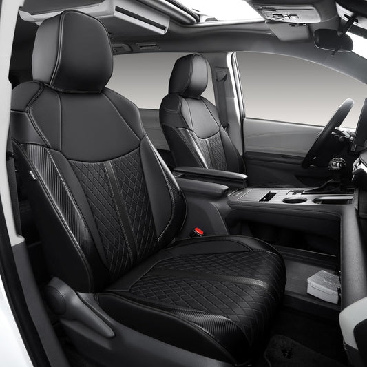 Custom Fit Sienna Seat Covers for Toyota Sienna LE,XLE 2021-2025 3-Row Accessories Full Coverage Waterproof Leather Car Seat Covers Full Set (Black, 7-Seat)