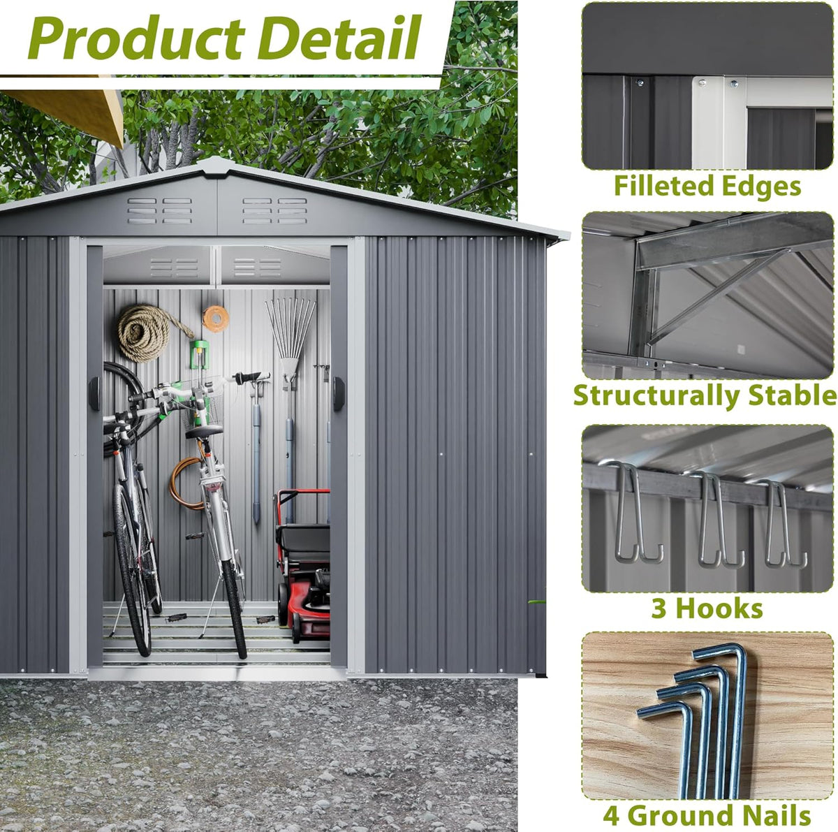 8x6 FT Outdoor Metal Storage Shed with Lockable Door & Floor Frame, Heavy-Duty Garden Tool Shed, Weatherproof Steel Utility Shed for Backyard, Patio, or Lawn Organization