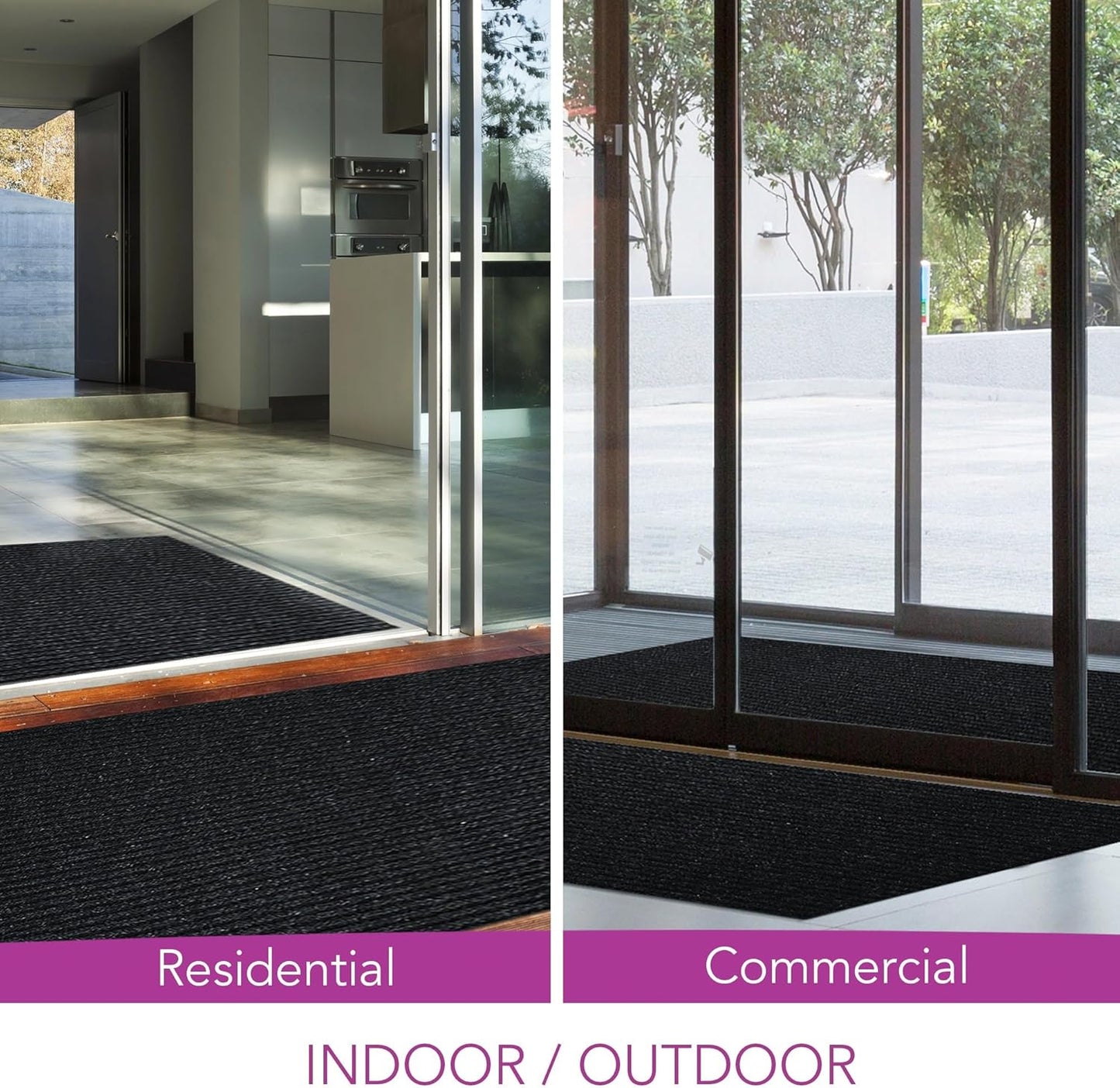 iCustomRug Spartan Weather Warrior Indoor/Outdoor Utility Ribbed Carpet Runner with Non-Slip Thermoplastic Rubber Backing, 3ft X 26ft in Black