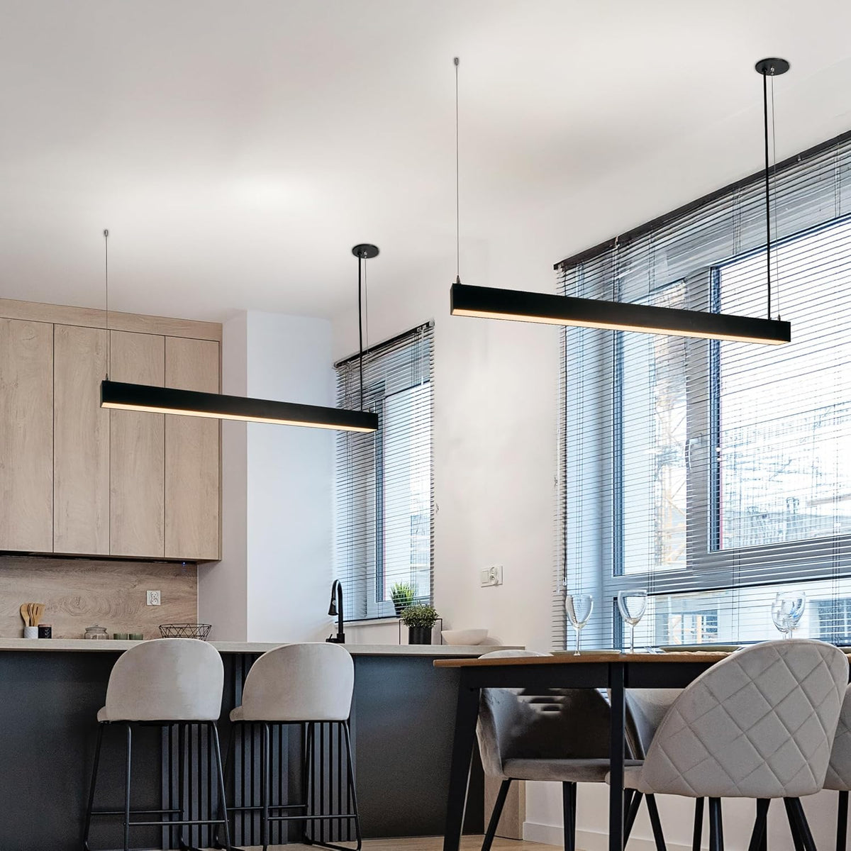 Maxxima 4 ft. LED Black Linear Light, Up and Down Adjustable Light Output, 3 CCT 3500K/4000K/5000K, Commercial and Residential 36W Suspension Pendant, Ideal for Office, Home, Shop, Garage, School
