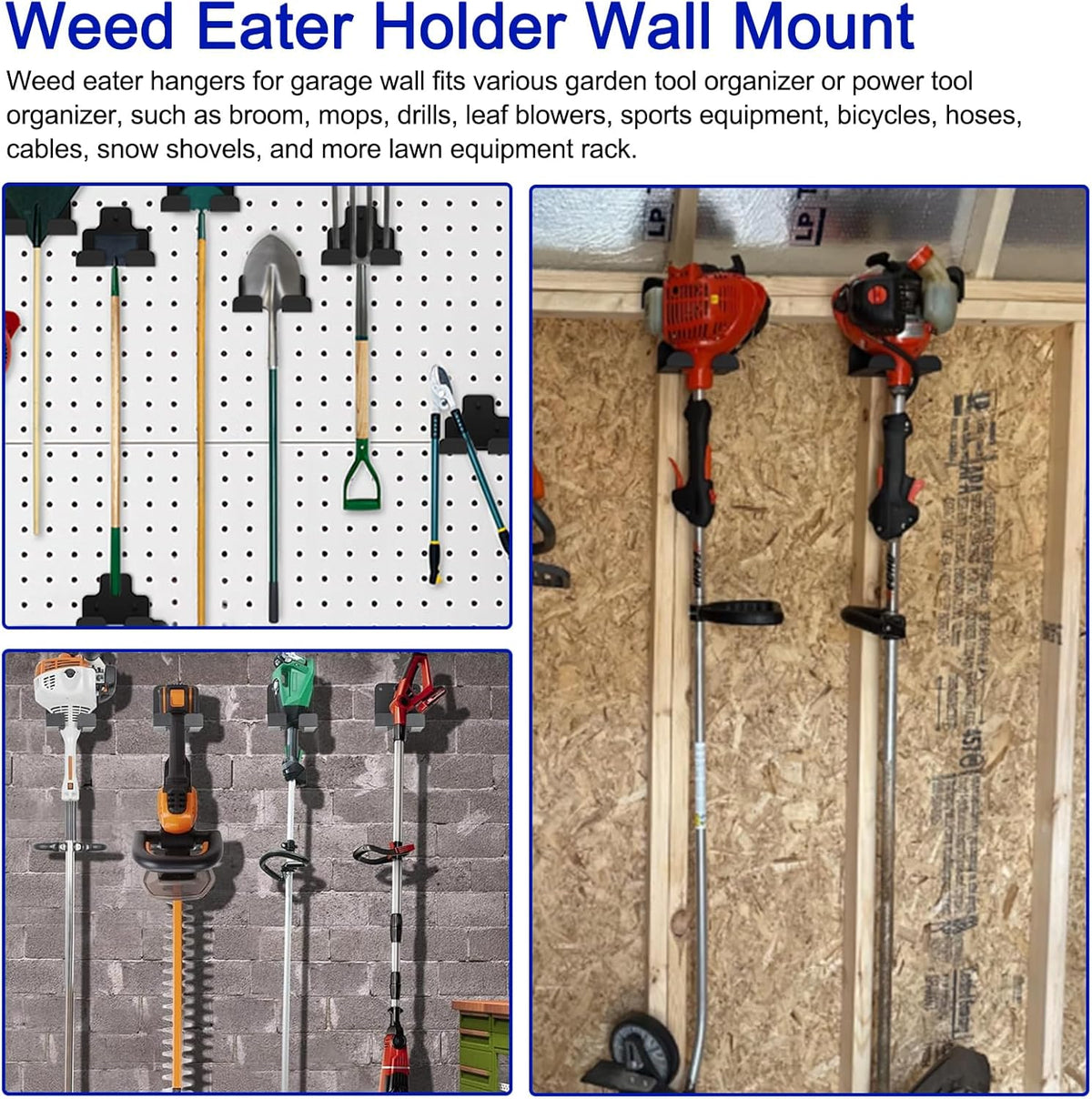 Weed Eater Rack Garage Wall Organizer, Weedeater Hanger Wall Mount For String Trimmer Hanger, Garden Tool Organizer Garage Weed Wacker Hanger - 2 Pack