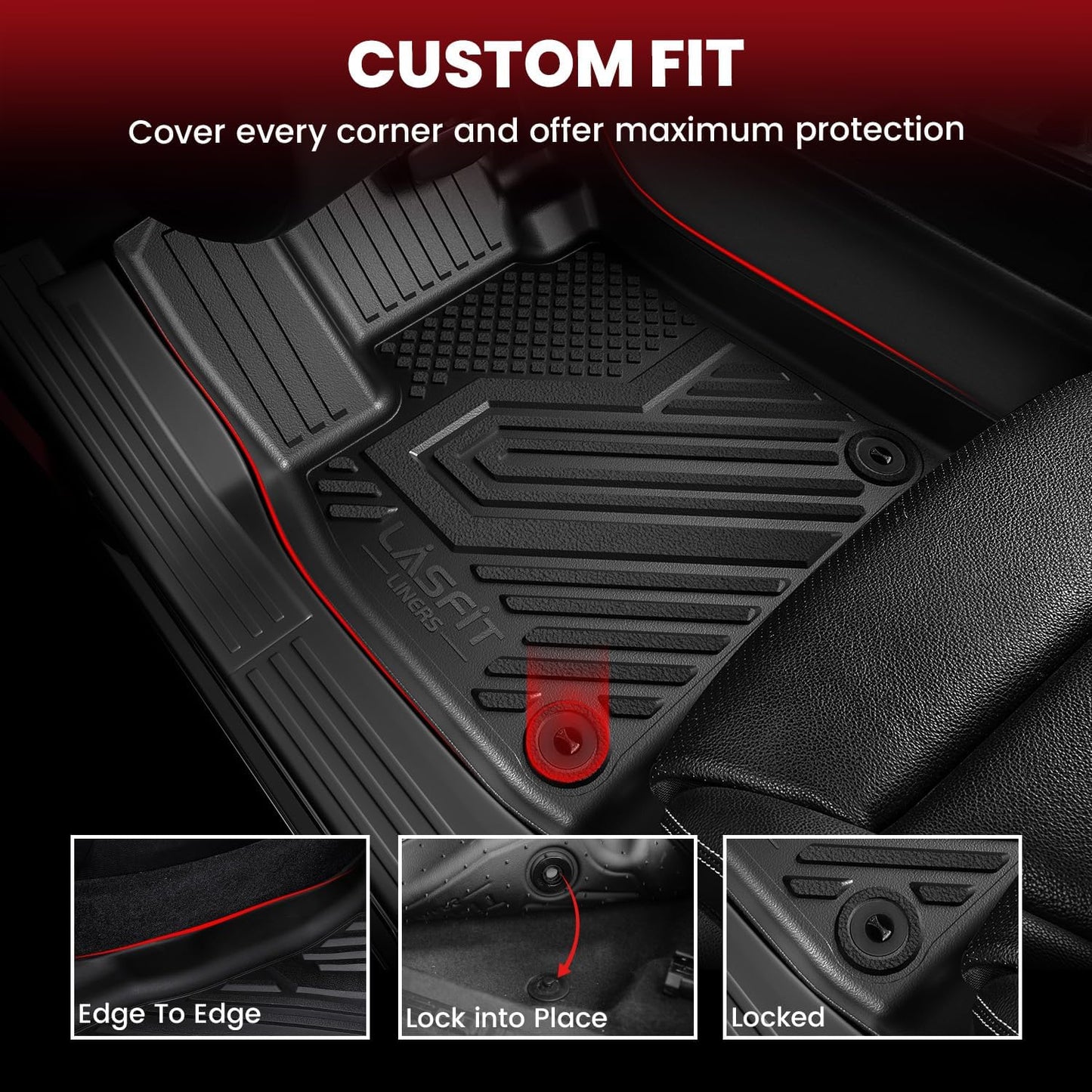 LASFIT Floor Mats & Cargo Liner with Backrest Mat 2015-2020(Only 7 Seat) for Chevy Suburban & GMC Yukon XL(Only Yukon XL, Not Fit Yukon), All Weather TPE Custom Fit Car Floor Liner, Not Fit 8/9 Seats
