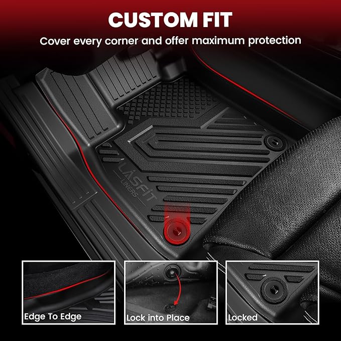LASFIT Floor Mats Custom Fit for Toyota Corolla Cross 2022-2025（Fit Hybrid Not Fit Gasoline）, All-Weather Protection TPE 1st & 2nd Row Car Liners for Toyota Accsessories, Easy to Clean, Black