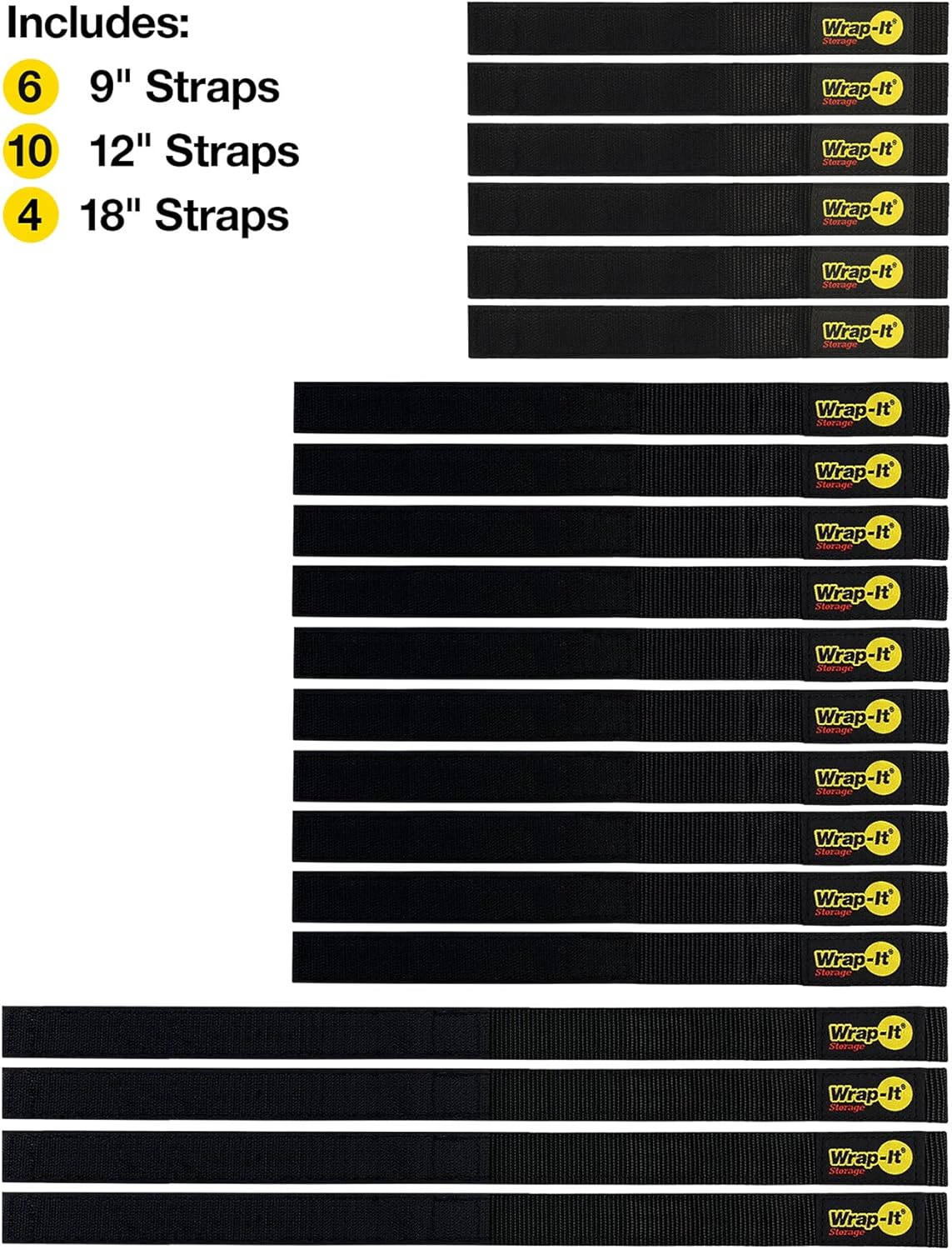 Quick-Straps by Wrap-It Storage - Assorted 20-Pack Black - Hook and Loop Hose and Cable Organizers