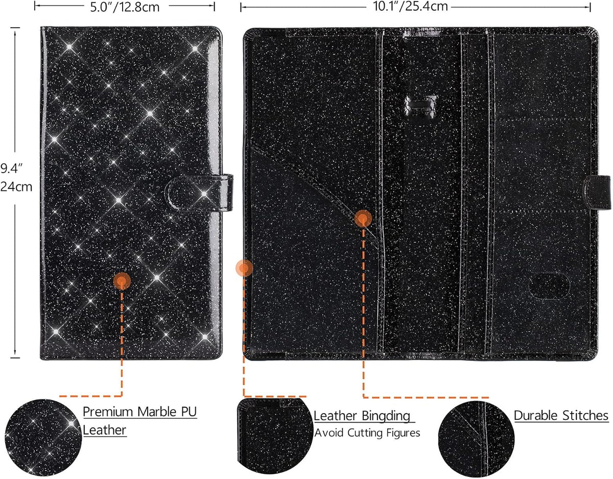TOURSUIT Car Registration and Insurance Card Holder, Vehicle License Document Glove Box Compartment Organizer, Interior Car Accessories for Women Men (Glitter Black)