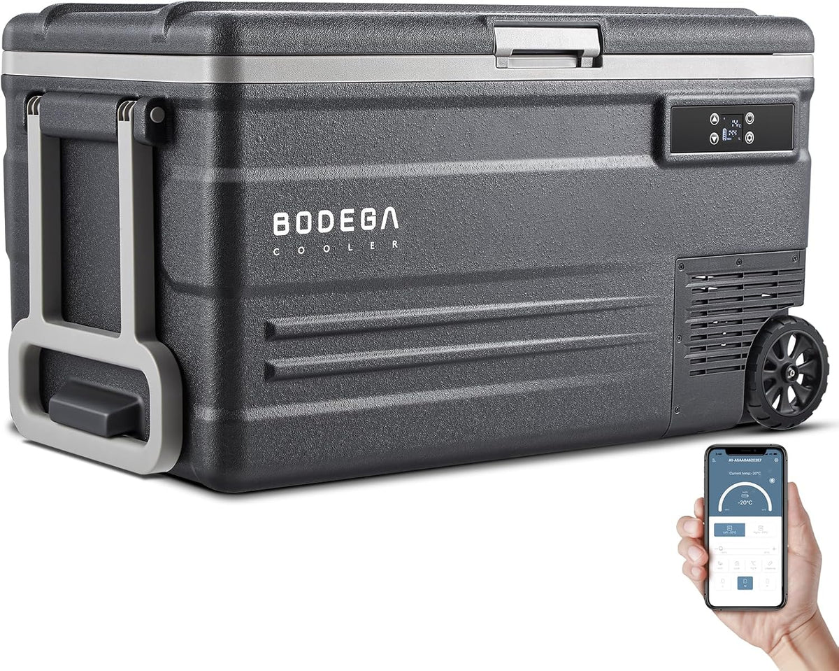 BODEGACOOLER 12 Volt Car Refrigerator,80 Quarts Portable Fridge,75L RV Freezer Single Zone,with APP Control,-4℉-68℉ Car Cooler,12/24V DC & 100-240V AC for Travel, Camping,Outdoor,Truck,SUV