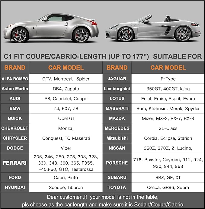 Kayme 7 Layers Car Cover Waterproof All Weather for Coupe, Outdoor Full Cover Universal Fit for Porsche 718 Cayman Boxster, Nissan 350Z 370Z, Jaguar F Type, Subaru BRZ, Toyota 86, Etc (Up to 177 inch)