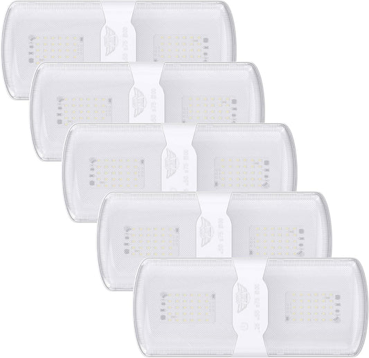 Leisure LED 5-Pack RV LED Ceiling Double Dome Light Fixture with Built in Dimmer Interior Lighting for Car/RV/Trailer/Camper/Boat 12V Natural White 4000-4500K 620 Lumen (5-Pack)