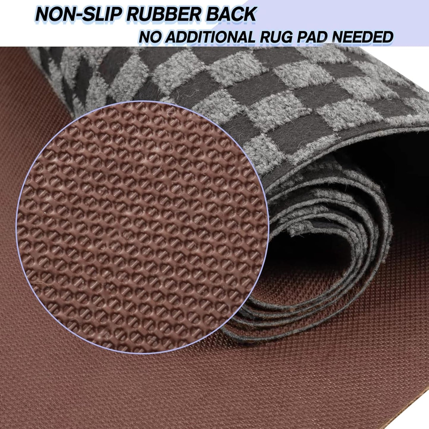 Custom Size Backed Non-Slip Area Rugs Runner, Easy Clean, Waterproof Runner Rugs for Hallway Entryway, Kitchen, Laundry, 4FT x 8FT, Gray Checkered