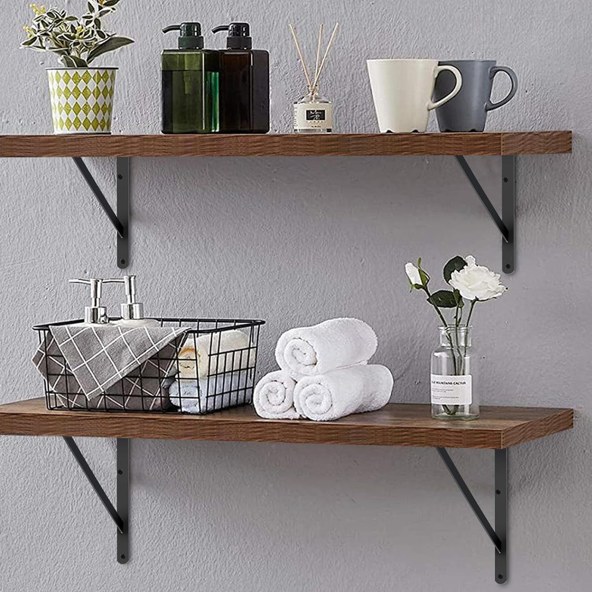 8 Pack L22 x H 12" Black Heavy Duty Shelf Brackets with Screws Metal Shelf Brackets Shelf Support Angle Brackets for Shelves L Brackets Heavy Duty Floating Shelf