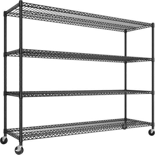 REIBII 60''W Storage Shelves 2399LBS Garage Shelving Heavy Duty with Wheels & Feet, 4 Tier Wire Shelving Adjustable Metal Shelving for Pantry Garage Kitchen Commercial Industrail, 60"W x 18"D x 65.5"H