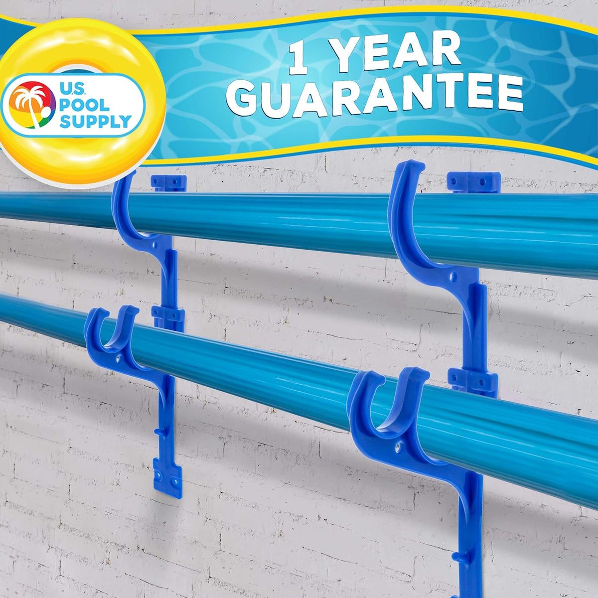 U.S. Pool Supply Pool Pole Hanger - 2 Plastic Pool Hooks for Poles - Equipment Fence Hook for Nets, Skimmers, Leaf Rakes, Vacuums, Vacuum Hoses, Telescopic - Attach Accessories, Holder Organizer