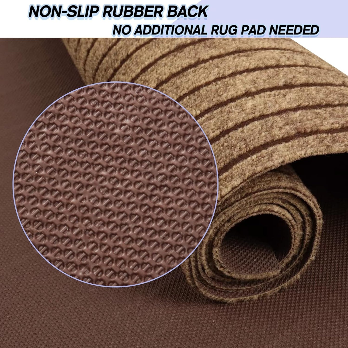 Custom Size Backed Non-Slip Area Rugs Runner, Easy Clean, Waterproof Runner Rugs for Hallway Entryway, Kitchen, Laundry, 2FT x 12FT, Brown Stripe