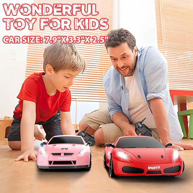 RC Drift Car, 2.4GHz Remote Control Cars 1/24 4WD High Speed Drift Car with LED Lights and Dritfing Tires Vehicle Racing Toy Cars with Two Batteries for Boys Girls Adults Kids (Red)
