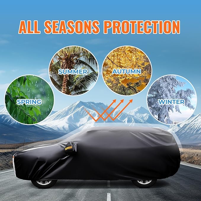 12-Layer Custom Fit Car Cover for Tesla Model X (2015-2025), Upgraded Waterproof All-Weather Full Exterior Cover with Door Zipper, for Snow Rain Dust and Sun UV Protection-Black.