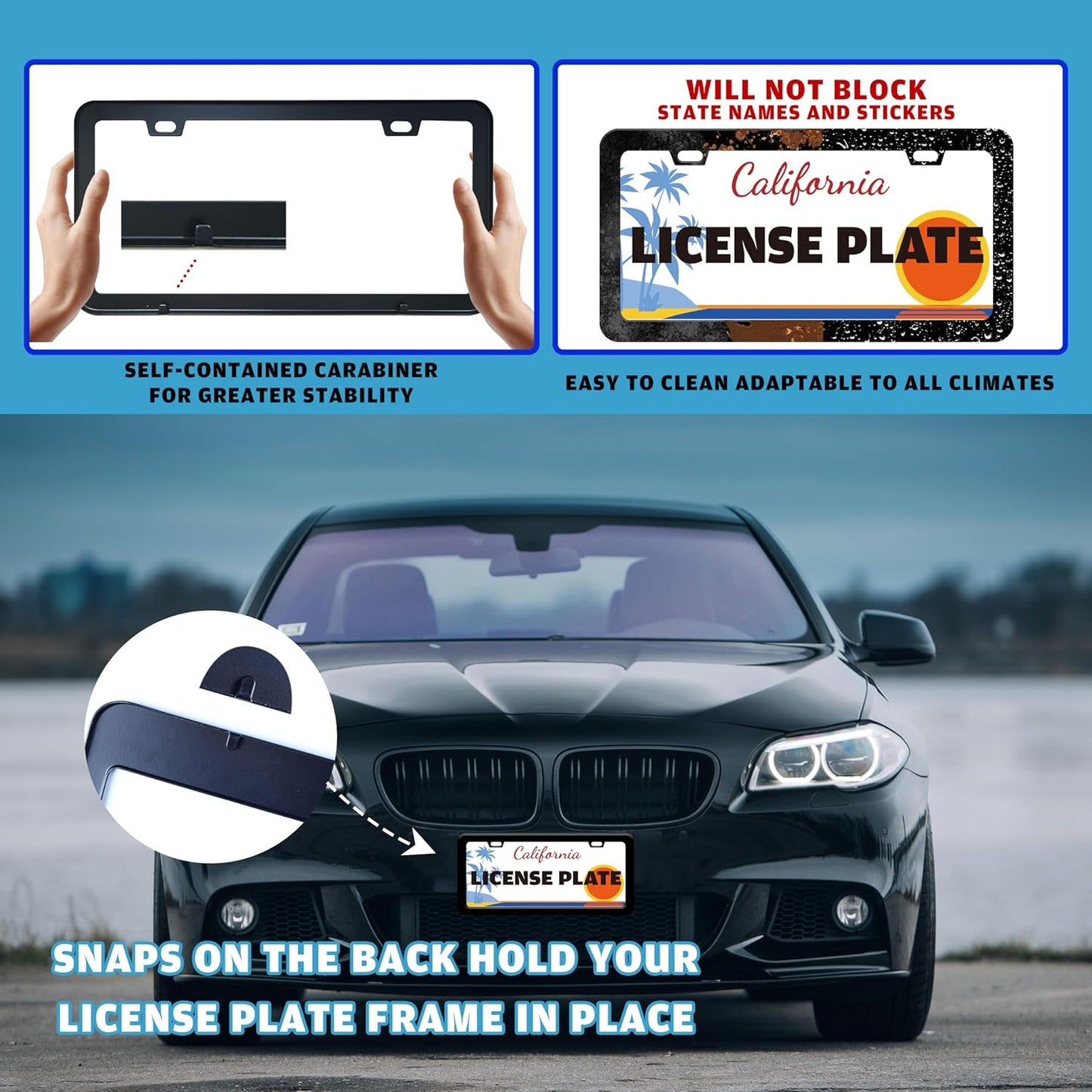 Blue Butterfly Sunflower License Plate Frame Wooden Board Flowers Animals License Plate Holder for Front or Rear Car Tags Stainless Steel Funny Car Decoration with Screws 6.3 X 12.2 in