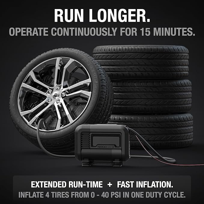 NOCO AIR15: UltraFast 15A Tire Inflator - 12V Portable Air Compressor Pump, 80 PSI Max – 44 SLPM Airflow Inflates 0–40 PSI in 2.9 Minutes – Digital Gauge + Auto-Shutoff