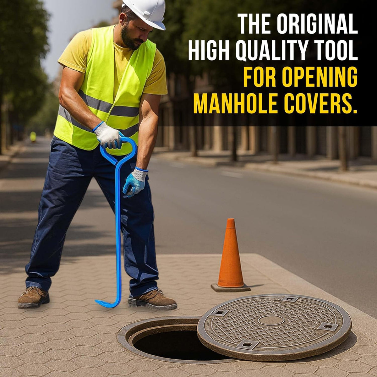 T&T Tools 30-Inch Manhole Hook - Heavy Duty Single Hook for Lifting Manhole Covers, Storm Drains, Septic Tank Risers - Rigid Hex Alloy Steel Tool for Lifting, Pulling, and Removing Covers - 1 Pack