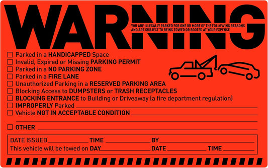 Easykart Labels 50 Parking Violation Notice Tow Stickers for Car Vehicle Private Warning - Adhesive Car Window Fluorescent Labels
