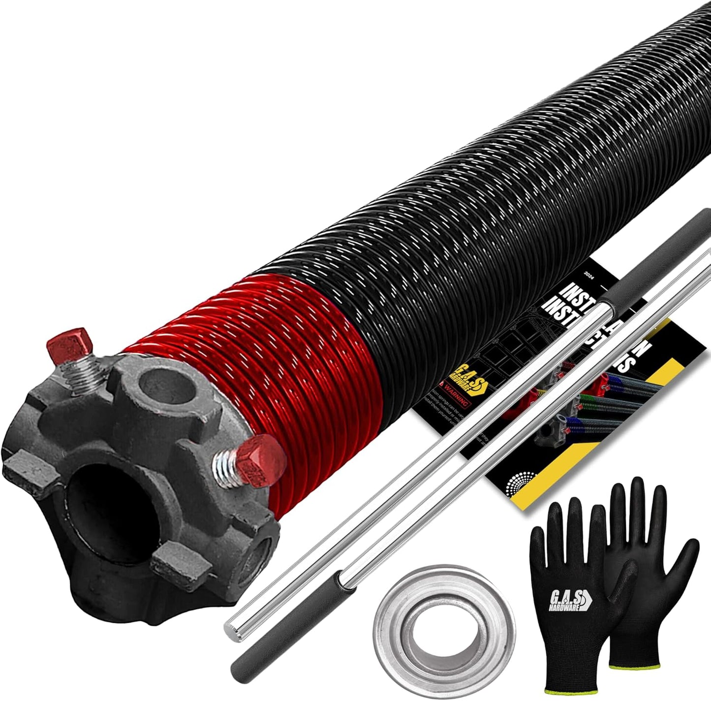 Garage Door Torsion Spring 225x2x25 Torsion Springs for Right Side of Garage Door with 1" Steel Bearing, Gloves, and Winding Bars Precision E-Coating 5-Year Warranty Minimum 30,000 Cycles (Black Cone)