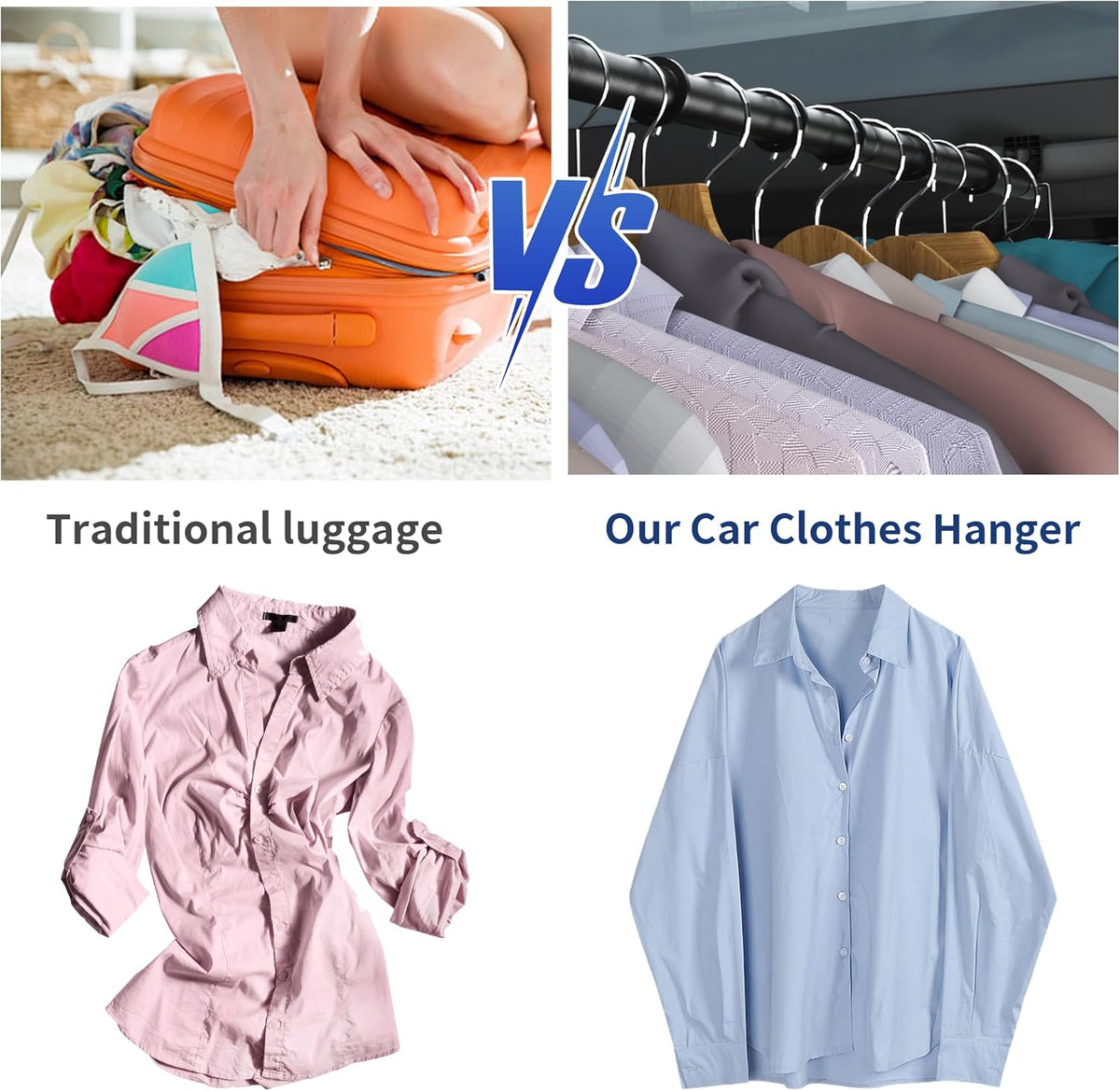 Car Clothes Hanger Bar - Heavy Duty Car Clothes Rack Expanded to 65 Inches - Adjustable Telescopic Clothes Rod for Car, Travel, Suv, Truck, Automotive