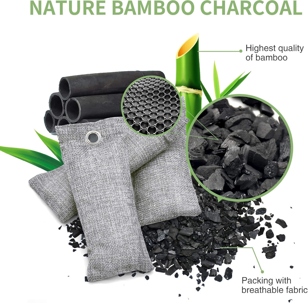 6 Pack Bamboo Charcoal Air Purifying Bag, Activated Charcoal Bags Odor Absorber, Moisture Absorber, Natural Car Air Freshener, Shoe Deodorizer, Odor Eliminators For Home, Pet, Closet