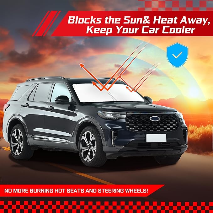 ARISMOTOR Windshield Sun Shade for Ford Explorer 2020-2025, Custom Fit Foldable Front Window Sunshade Sun Visor Protector, Block UV Rays Keep Your Car Cooler