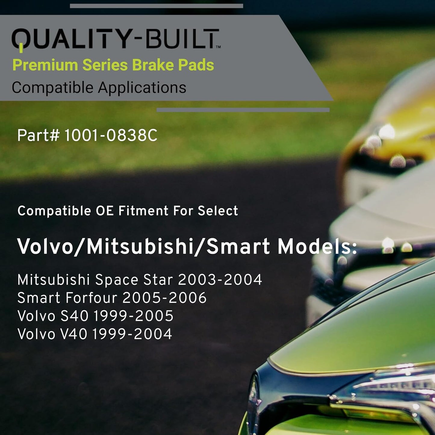 Premium Ceramic Rear Brake Pads (1001-0838C) Compatible with Mitsubishi Space Star 2003-2004, Smart Forfour 2005-2006, Volvo S40 1999-2005, Volvo V40 1999-2004