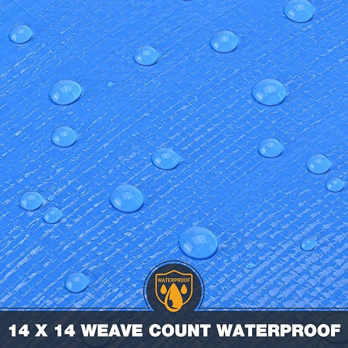 Tarp 8x10 Feet 14 Mil Heavy Duty Waterproof Tarp, Large Multipurpose Cover with Brass Grommets and Reinforced Edges, UV Resistant Thick Poly Tarps for Outdoor Camping Tent Pool Car, Blue