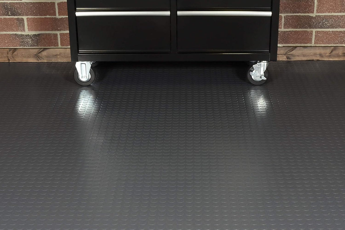 G-Floor Seamless Sheet Vinyl Shed Flooring Cover with Bonded Fibrous Backing - Coin Pattern (8' x 12', Slate Grey)
