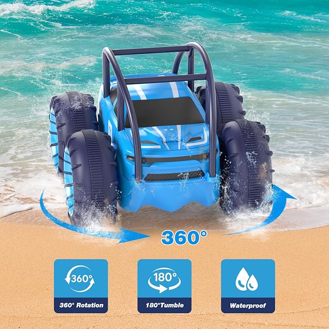 MaxTronic Amphibious Remote Control Car,Rechargeable RC Cars Toy 360° Flips Rotation Stunt Crawler 15KM/H 4WD All Terrain Outdoor Indoor Toy for Kids Boys Girls 3-12