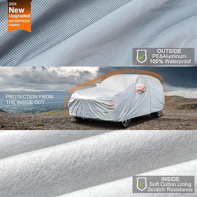 Kayme 6 Layers SUV Car Cover Waterproof All Weather for Automobiles, Outdoor Full Size Cover Rain Sun UV Protection with Zipper Cotton, Universal Fit for SUV Jeep (191-200 inch)