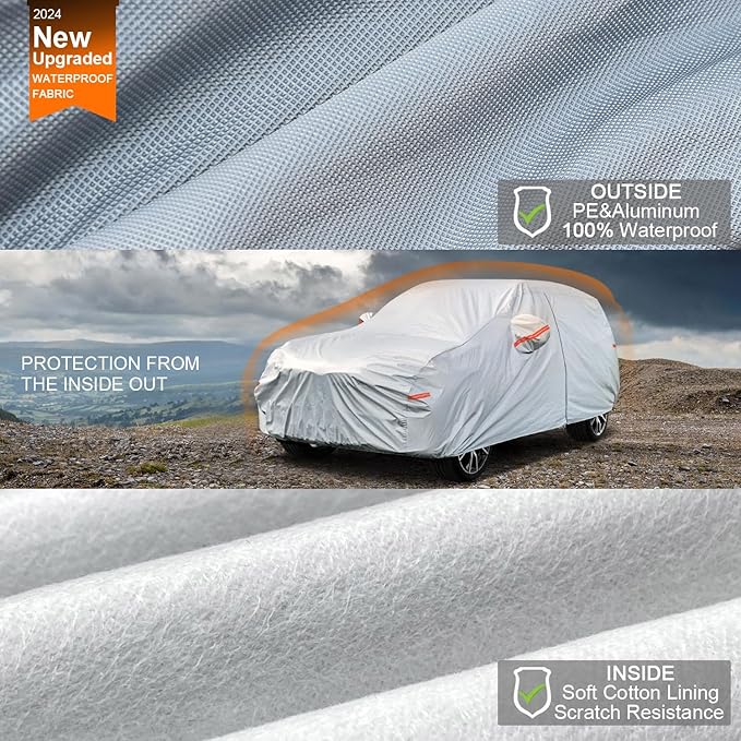 Kayme 6 Layers Hatchback Car Cover Waterproof All Weather for Automobiles, Outdoor Full Cover Rain Sun UV Protection with Zipper Cotton, Universal Fit for Hatchback (Up to 177 inch)