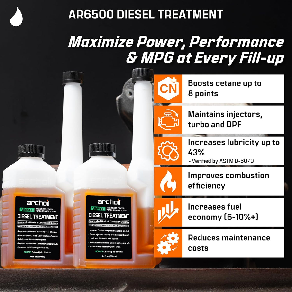 Archoil AR6500 Diesel Treatment (10.1 oz) - Four Pack - Treats 400 Gallons - Additive for All Diesel Vehicles…