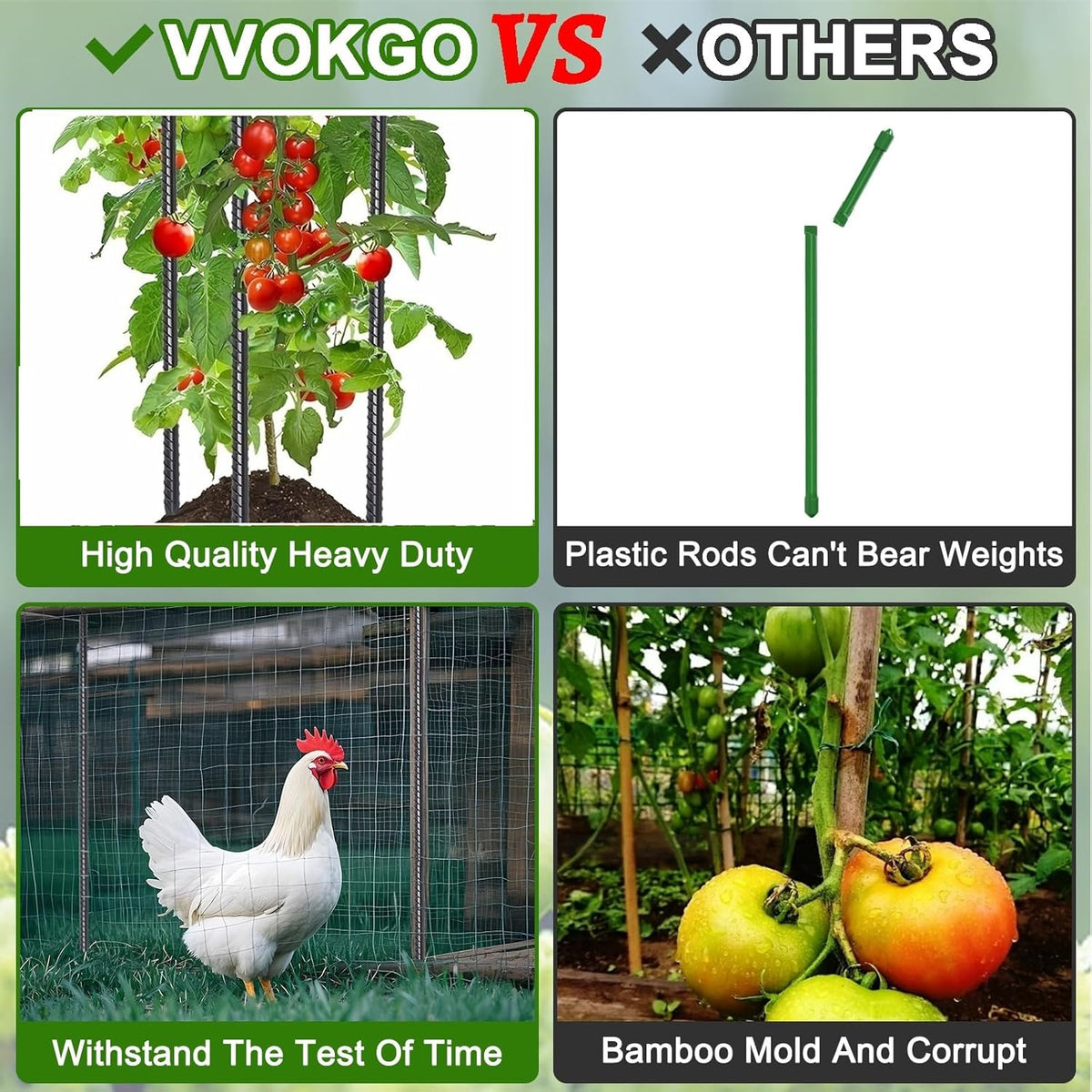 VVOKGO Rebar Stakes 24 Inch Ground Straight Concrete Form Stakes Heavy Duty (24pcs), 3/8" Diameter Metal Steel Spikes Anchors with Chisel Point End for Plant Support, Garden Border,Landscape Edging