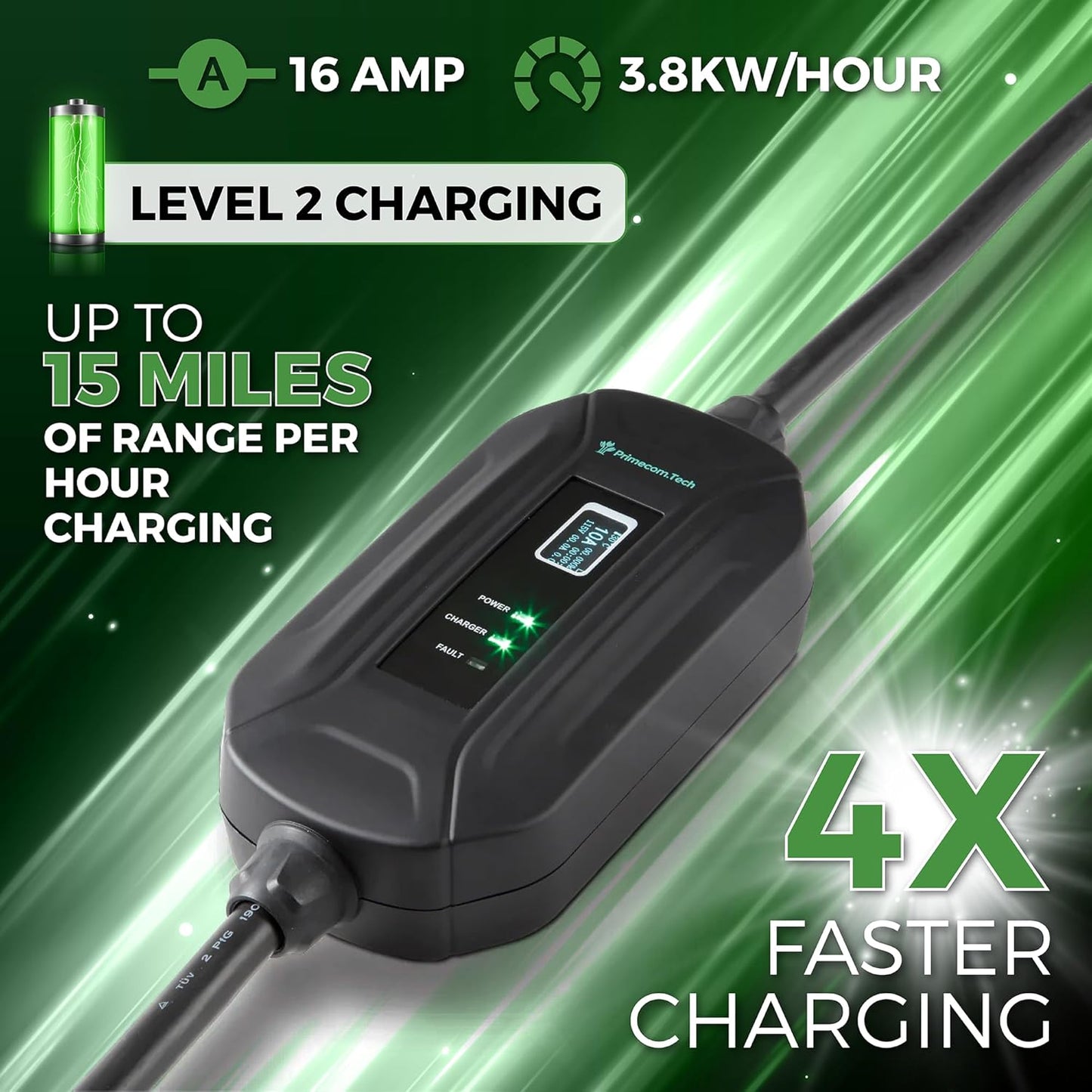 PRIMECOM Level 2 EV Charger 220/240V, 16A, 30ft & 50ft, Portable EVSE Electric Vehicle Charging Cable Compatible with Bolt Volt Leaf BMW i3 Fiat 500e Clarity NIRO Prius (6-20P, 50 Feet)