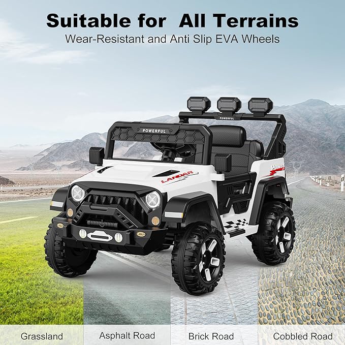 12V Ride on Toys for Big Kids, Power Wheels with Remote Control, Ride on Truck Car with 4 Wheeler, Kids' Electric Vehicles, 3 Speeds, Soft Start, Battery Display, Music, LED Lights, Bluetooth, Black