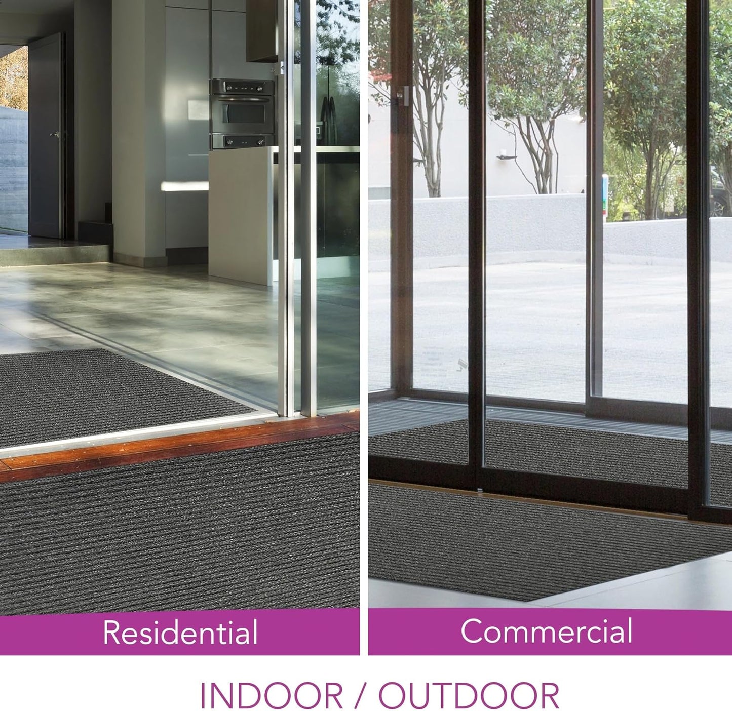 iCustomRug Spartan Weather Warrior Indoor/Outdoor Utility Ribbed Carpet Runner with Non-Slip Thermoplastic Rubber Backing, 3ft X 44ft in Charcoal