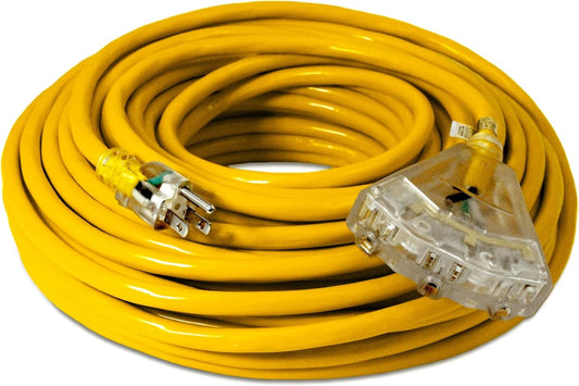 100 ft - 12 Gauge Heavy Duty Extension Cord - 3 Outlet Lighted SJTW - Indoor/Outdoor Extension_Cord by Watt's Wire - 100' 12-Gauge Grounded 15 Amp ExtensionCord