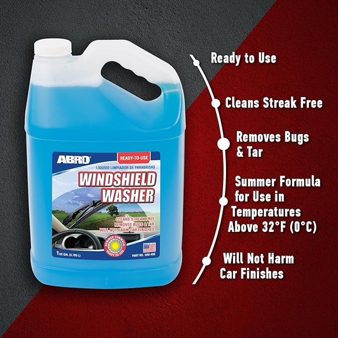 ABRO Windshield Washer Fluid Ready to Use Formula - 1 Gallon, Pre-Mixed, Streak-Free Cleanliness, 2-In-1 Removes Bugs & Tar