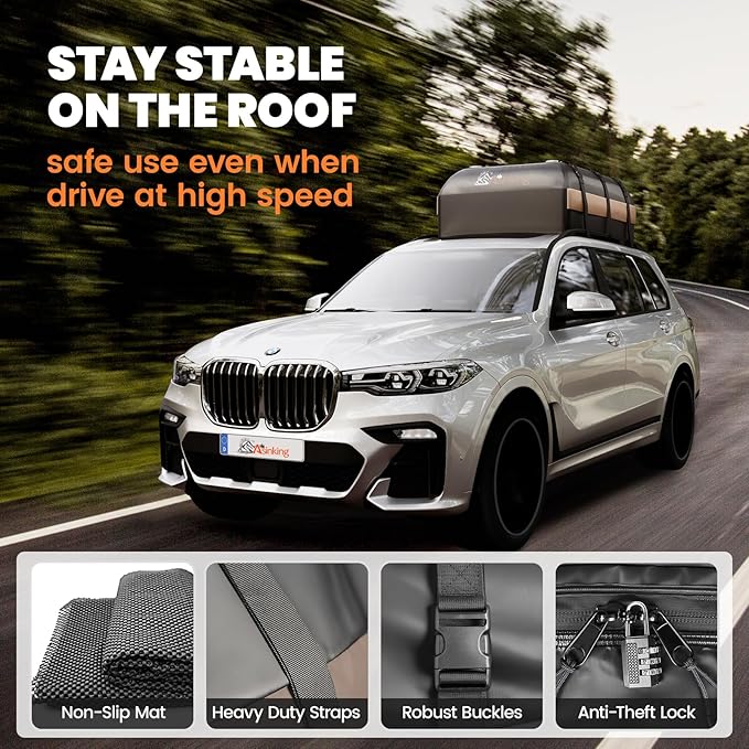 Asinking Car Rooftop Cargo Carrier Bag, 22 Cubic Feet Waterproof Roof Cargo Bag, 500Lbs Break Strength, Fit Vehicles with/Without Roof Rack, Includes Anti-Slip Mat, 6 Door Hooks, Luggage Lock