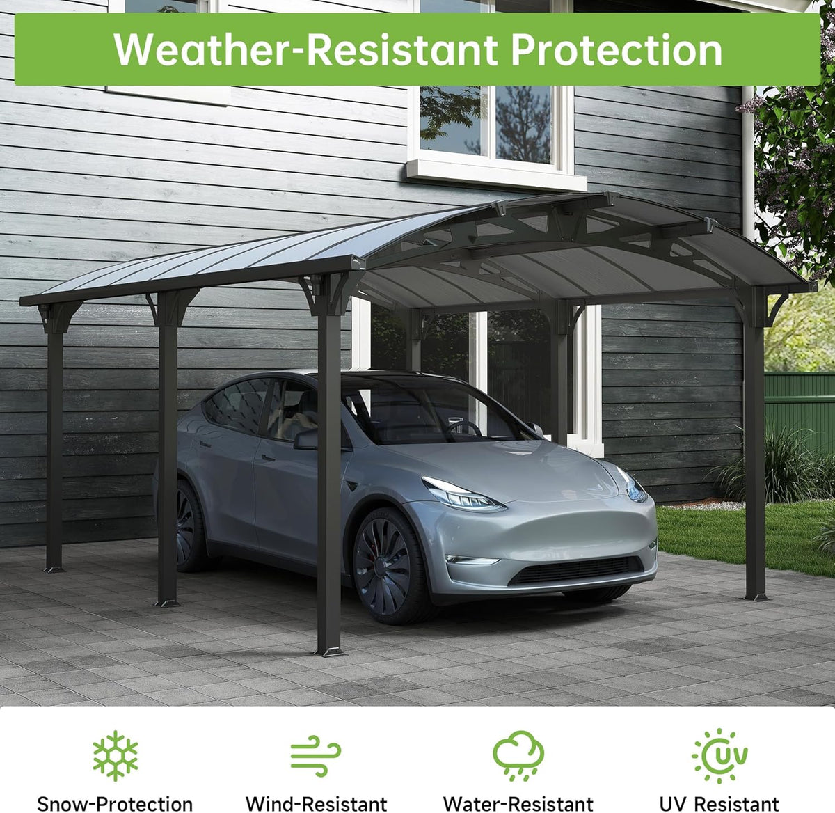 Real Relax 12x16ft Heavy Duty Metal Carport, Arch-Roof Polycarbonate Roof Panels Canopy, Outdoor Garage Car Tent Shelter for Boats and Truck,Gray