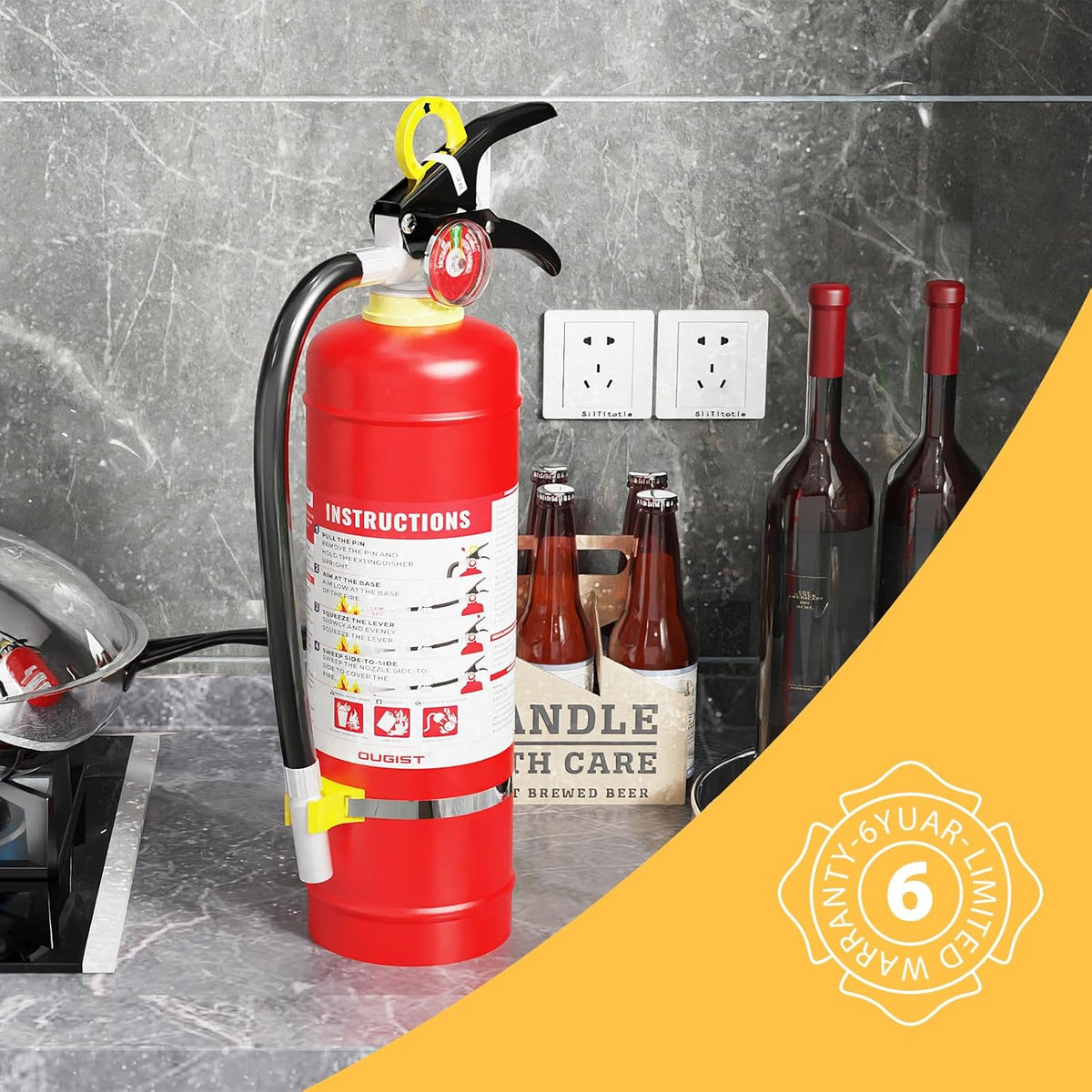 ABC Dry Powder Fire Extinguisher, 4.4 lb – 2-A:10-B：C Rated for Home, Office & Vehicle, Quick Release, Easy-Grip Handle, Ideal for Electrical & Grease Fires, Car Extinguisher, Model FF2KG